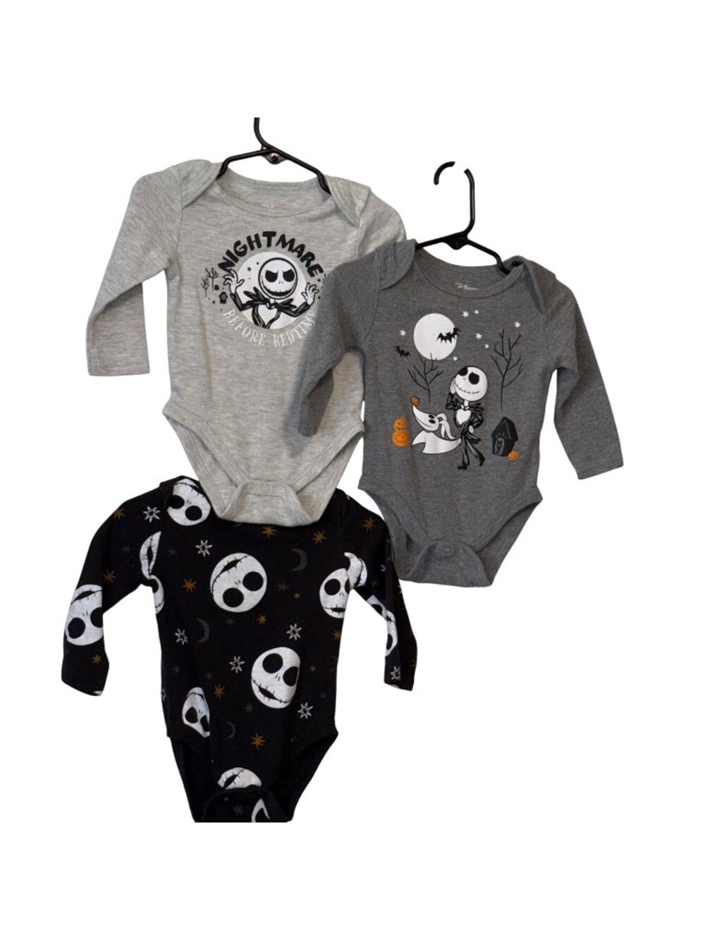 Disney 12 months The Nightmare Before Christmas 3-Pack Long Sleeve Bodysuits